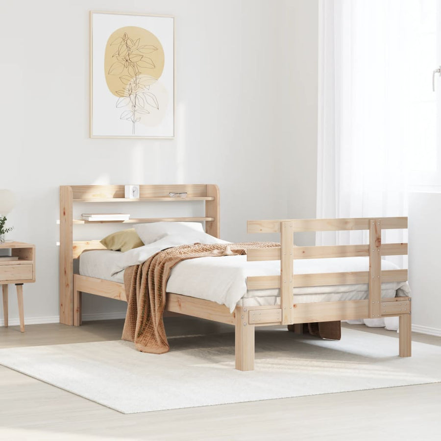 Bedframe met hoofdbord massief grenenhout 75x190 cm