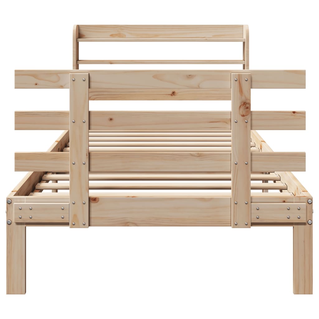 Bedframe met hoofdbord massief grenenhout 75x190 cm