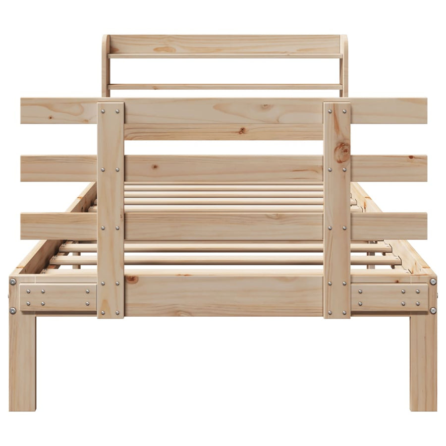 Bedframe met hoofdbord massief grenenhout 75x190 cm