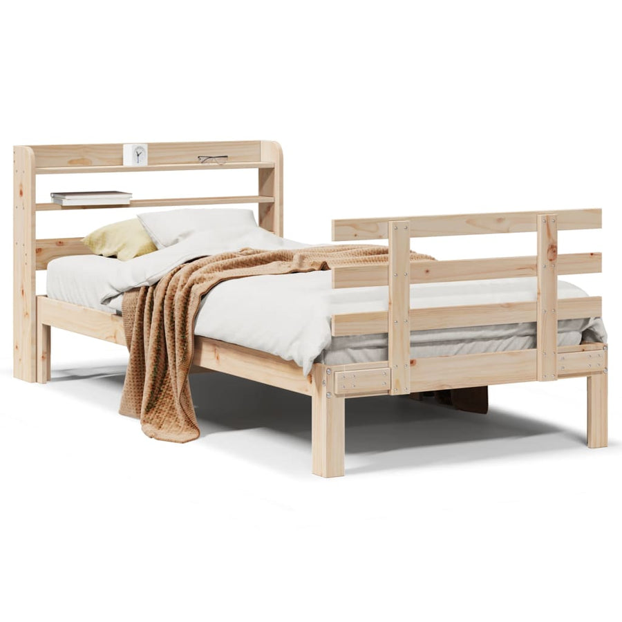 Bedframe met hoofdbord massief grenenhout 75x190 cm