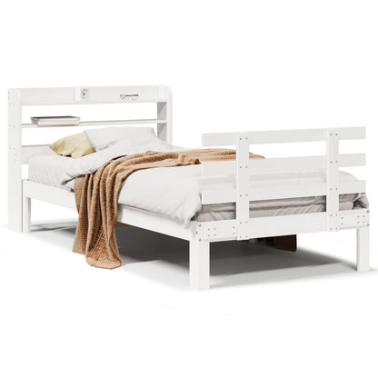 Bedframe met hoofdbord massief grenenhout wit 75x190 cm