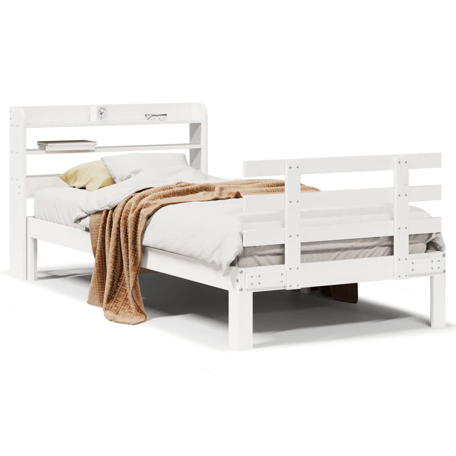 Bedframe met hoofdbord massief grenenhout wit 75x190 cm