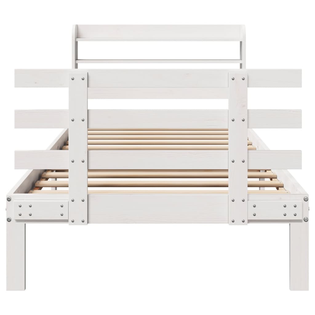 Bedframe met hoofdbord massief grenenhout wit 75x190 cm