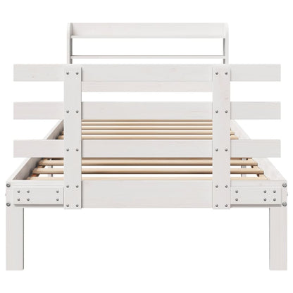 Bedframe met hoofdbord massief grenenhout wit 75x190 cm