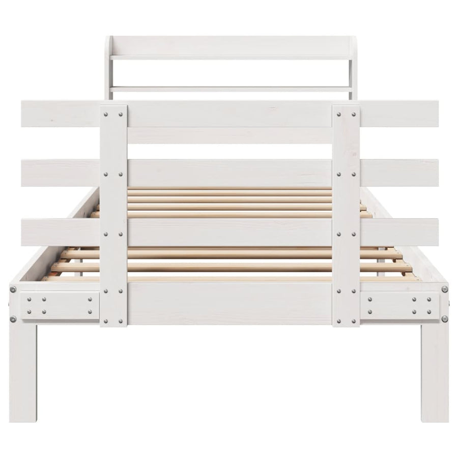 Bedframe met hoofdbord massief grenenhout wit 75x190 cm