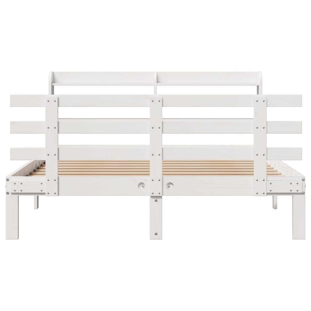 Bedframe met hoofdbord massief grenenhout wit 120x190 cm