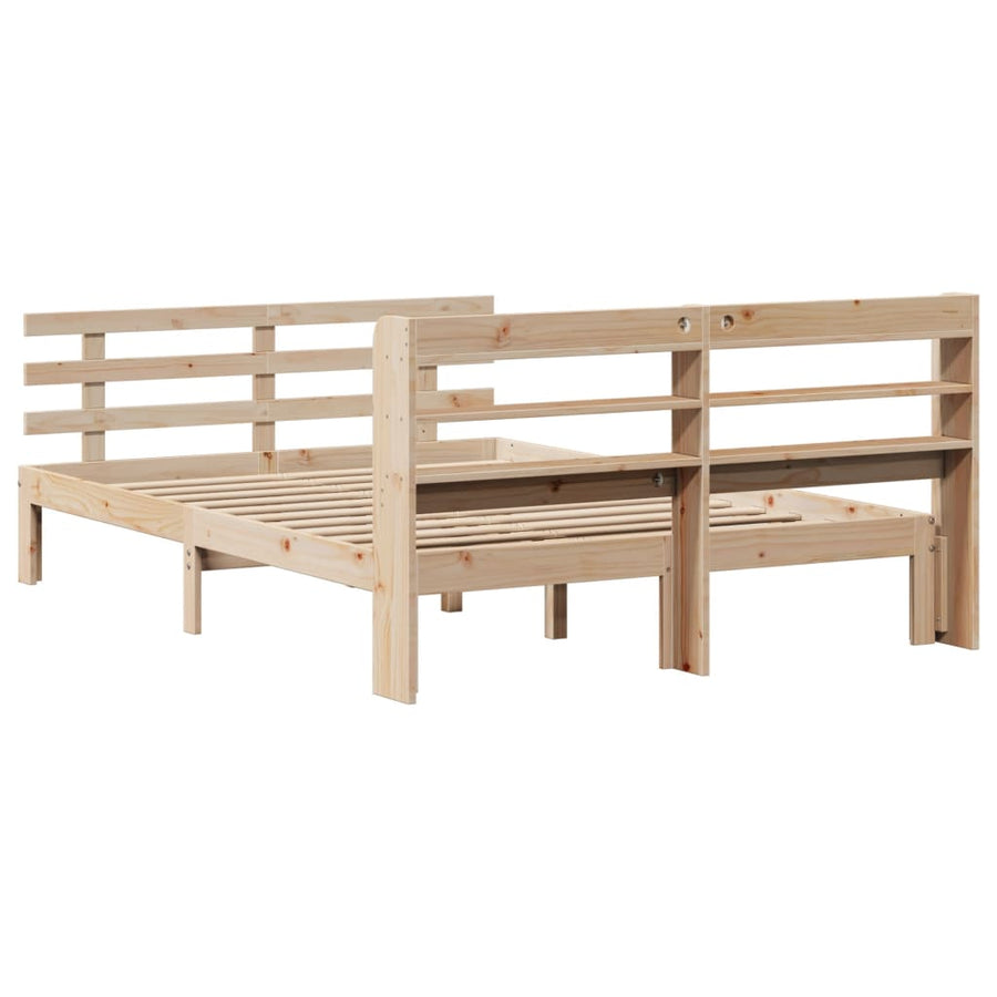 Bedframe met hoofdbord massief grenenhout 135x190 cm