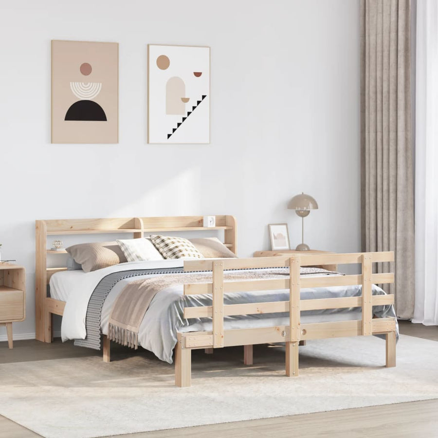 Bedframe met hoofdbord massief grenenhout 135x190 cm