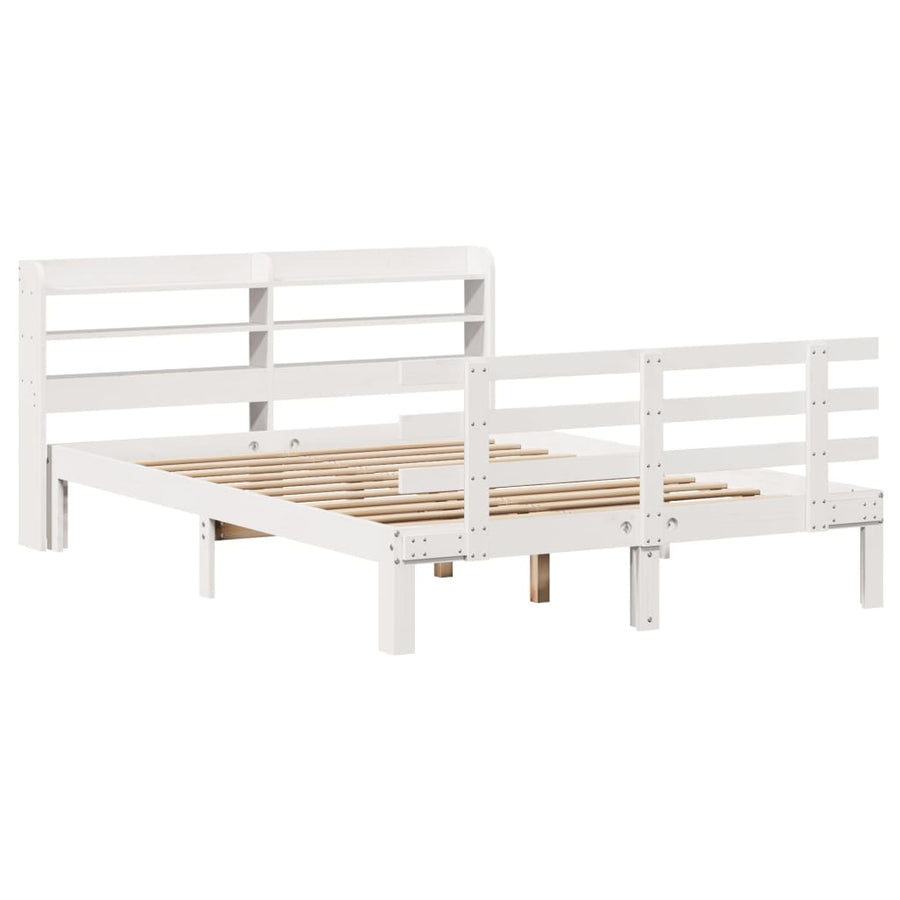 Bedframe met hoofdbord massief grenenhout wit 135x190 cm