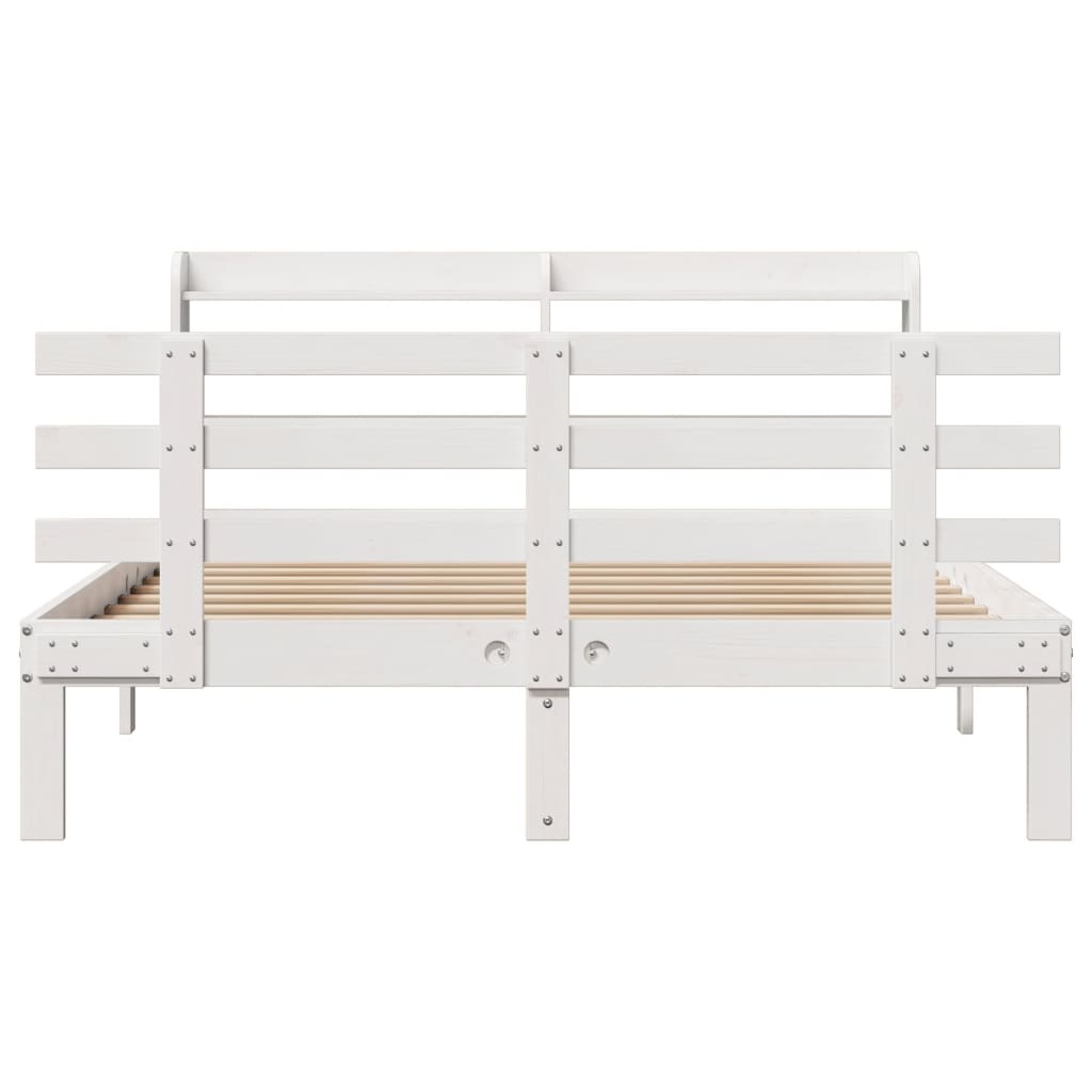 Bedframe met hoofdbord massief grenenhout wit 135x190 cm