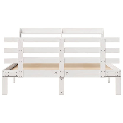 Bedframe met hoofdbord massief grenenhout wit 135x190 cm