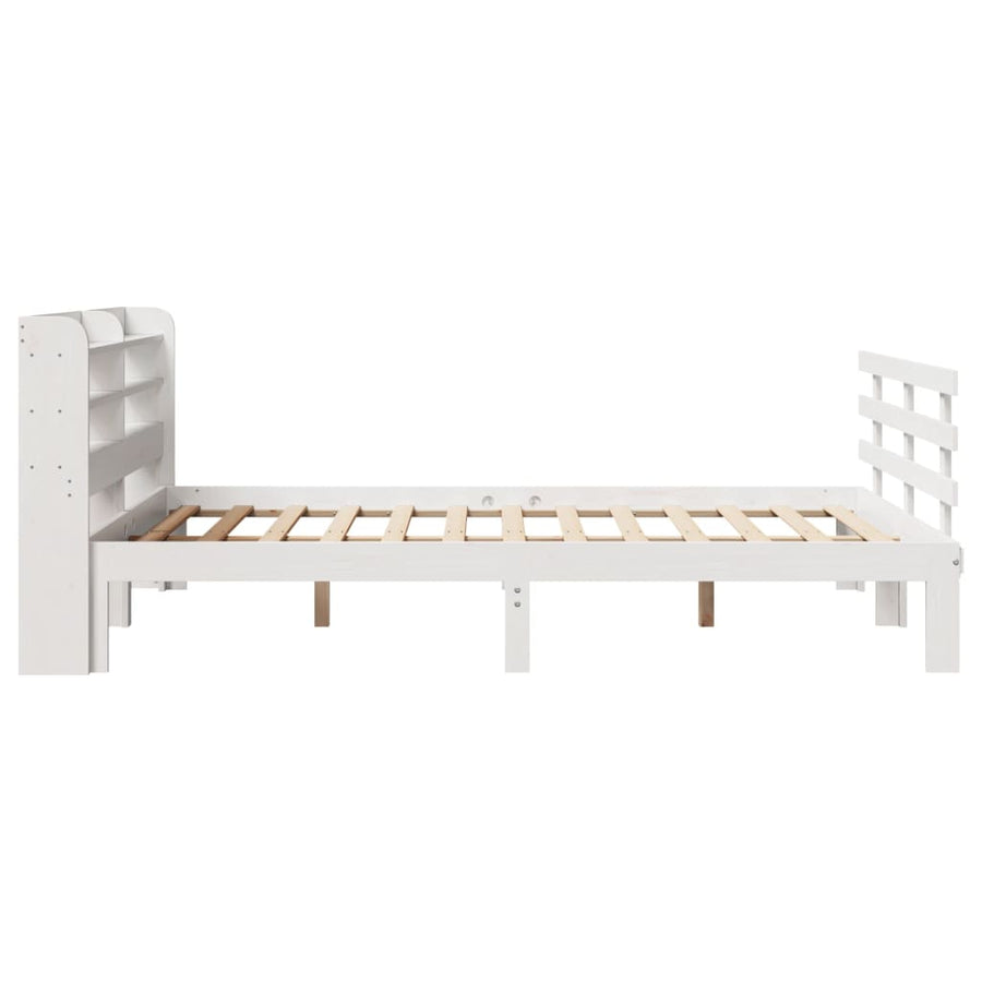 Bedframe met hoofdbord massief grenenhout wit 135x190 cm