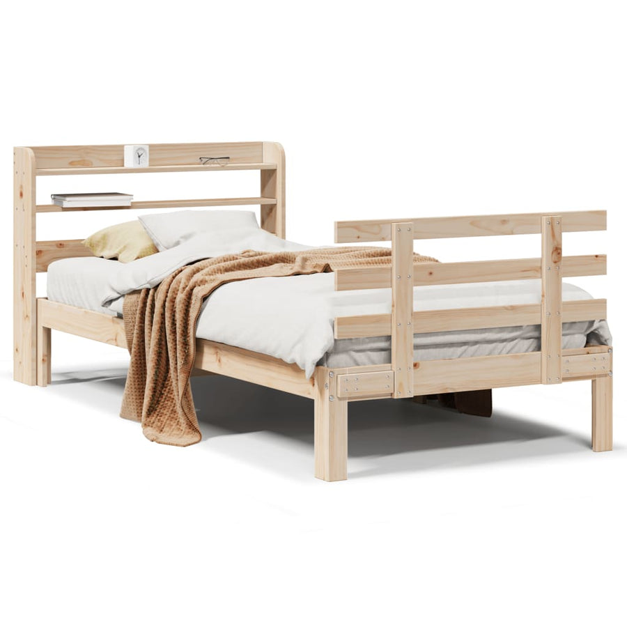Bedframe met hoofdbord massief grenenhout 90x200 cm
