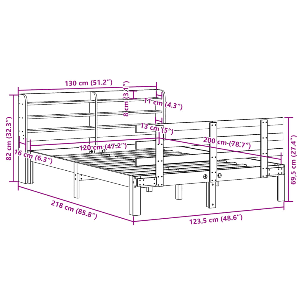Bedframe met hoofdeinde zonder matras 120x200 cm wit
