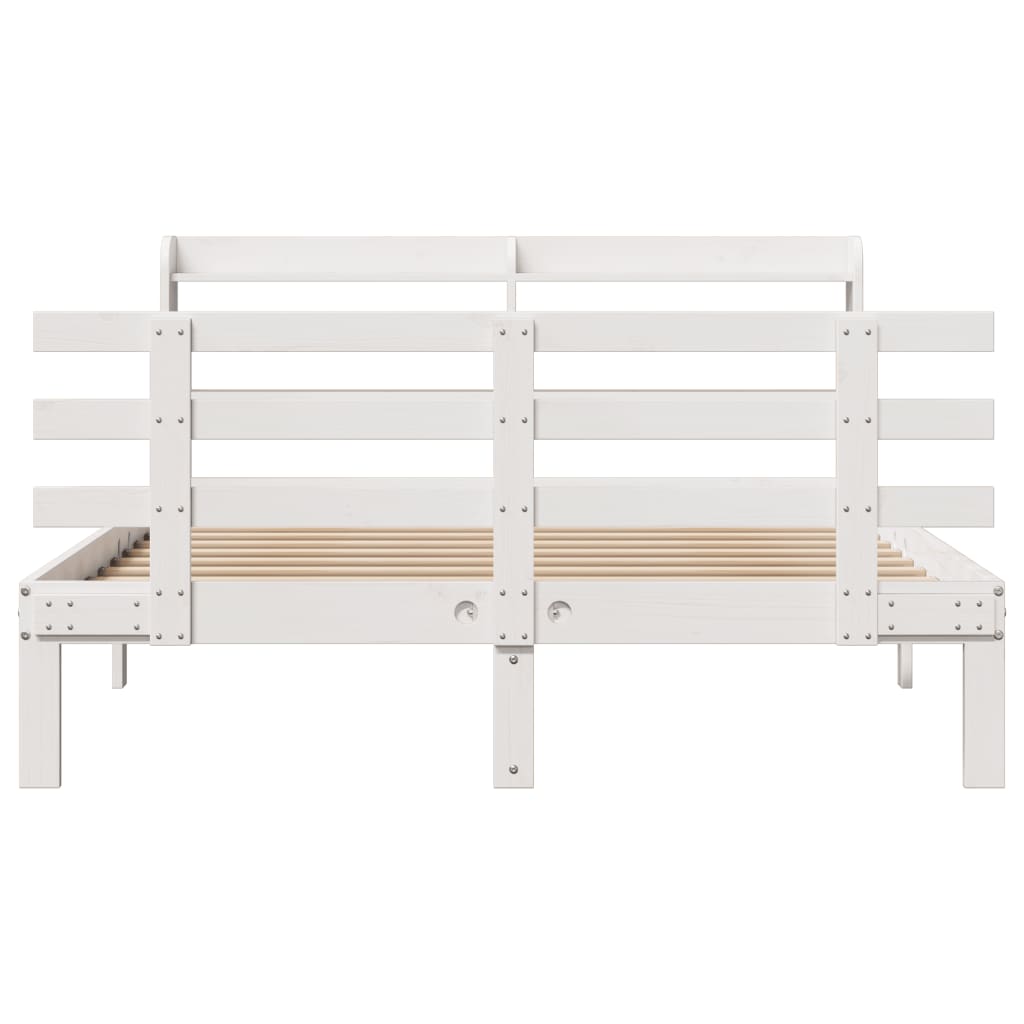 Bedframe met hoofdbord massief grenenhout wit 150x200 cm