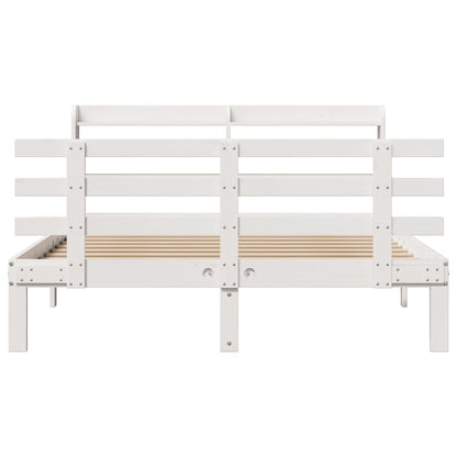 Bedframe met hoofdbord massief grenenhout wit 150x200 cm