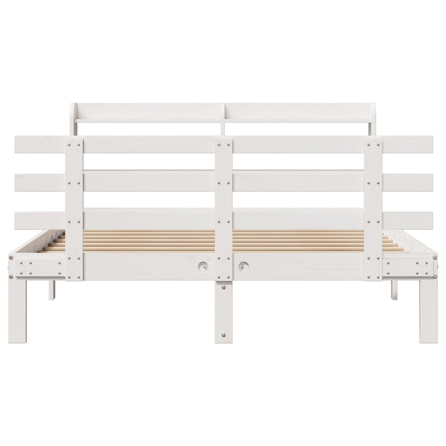 Bedframe met hoofdbord massief grenenhout wit 150x200 cm