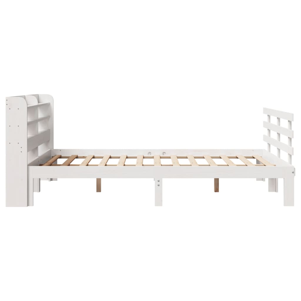 Bedframe met hoofdbord massief grenenhout wit 150x200 cm