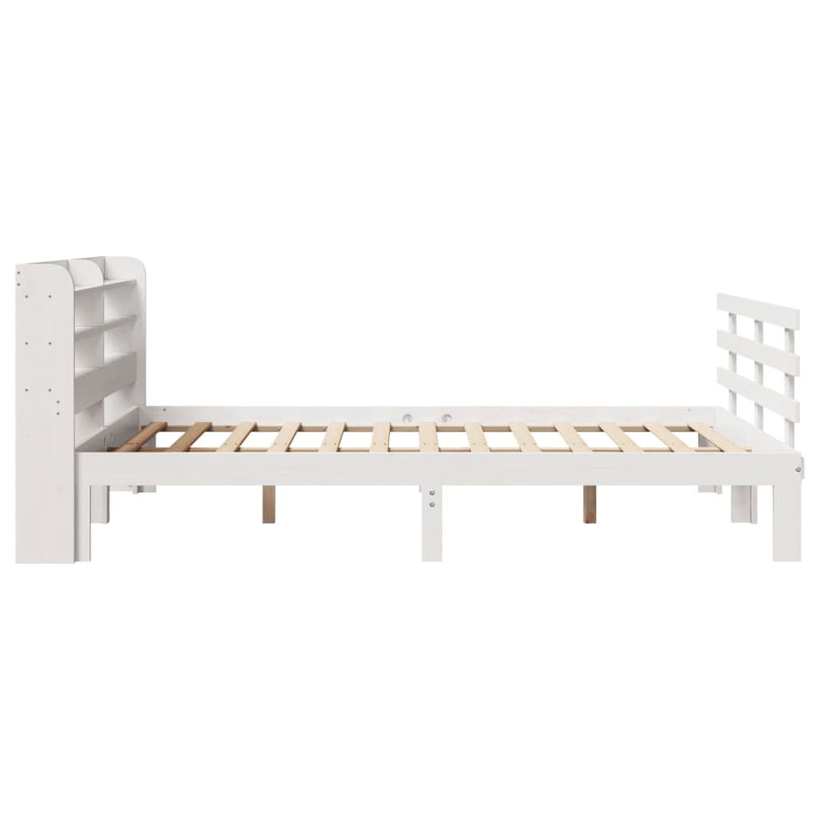 Bedframe met hoofdbord massief grenenhout wit 150x200 cm