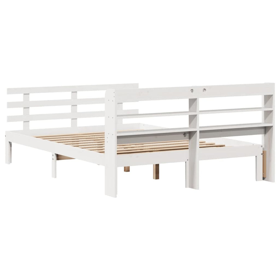 Bedframe met hoofdbord massief grenenhout wit 150x200 cm