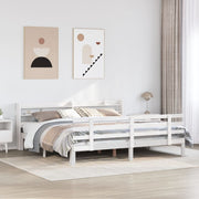 Bedframe 180x200 cm massief grenenhout wit met hoofdeinde