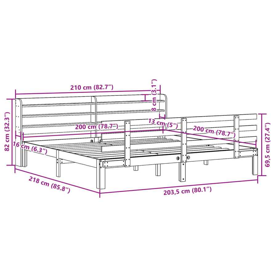 Bedframe met hoofdeinde zonder matras 200x200 cm wit