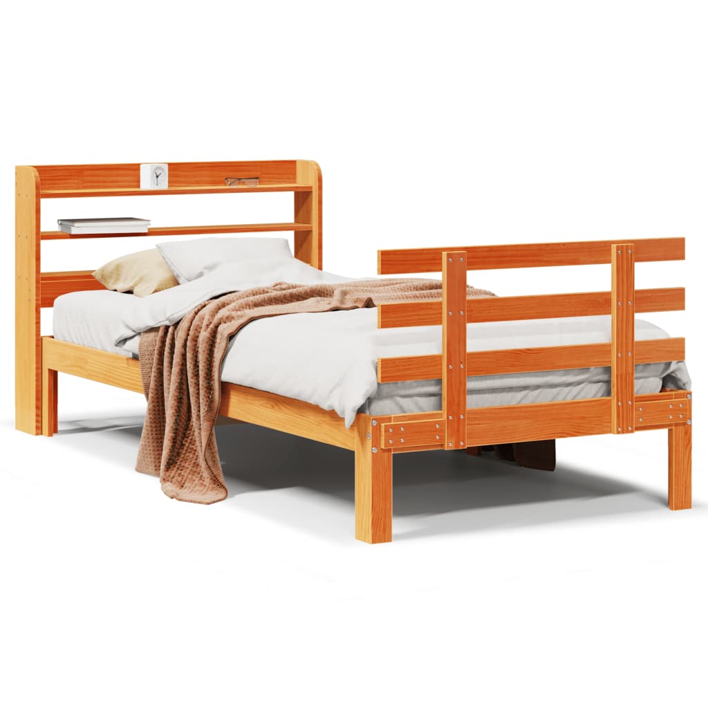 Bedframe met hoofdbord massief grenenhout wasbruin 75x190 cm