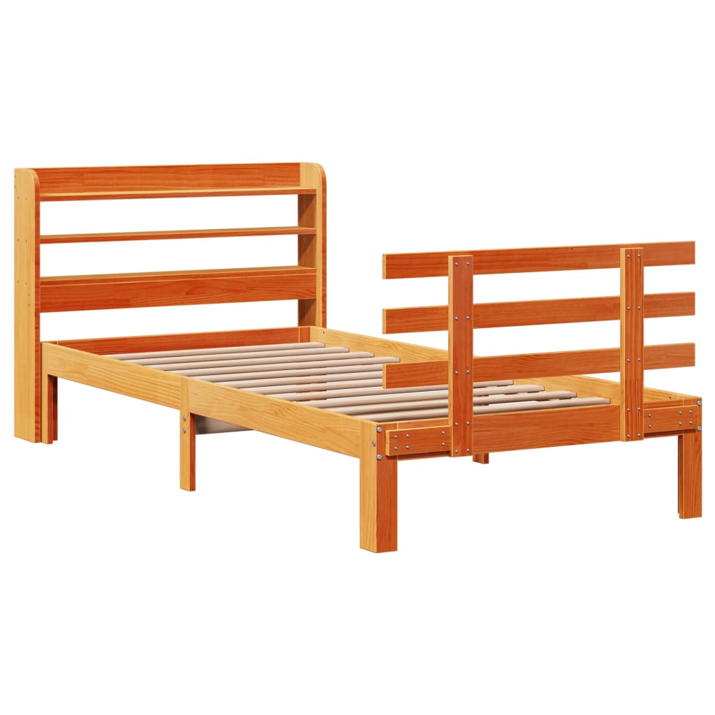 Bedframe met hoofdbord massief grenenhout wasbruin 75x190 cm