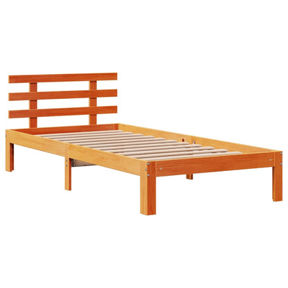 Bedframe met hoofdbord massief grenenhout wasbruin 75x190 cm