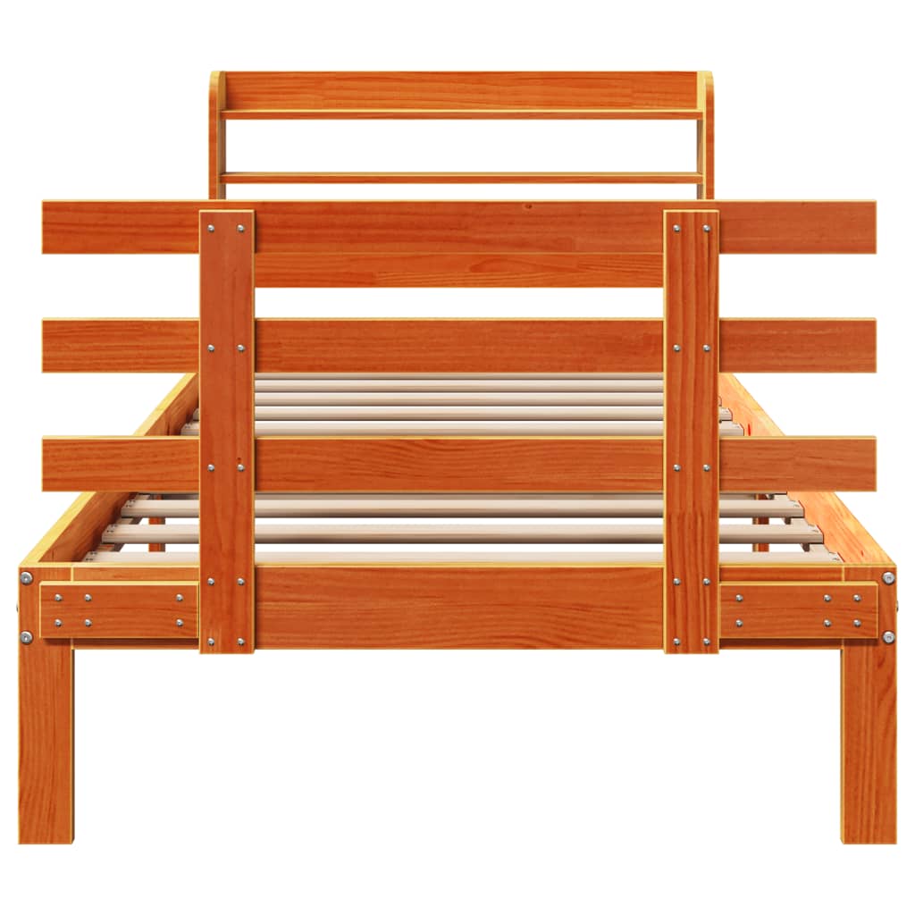 Bedframe met hoofdbord massief grenenhout wasbruin 75x190 cm