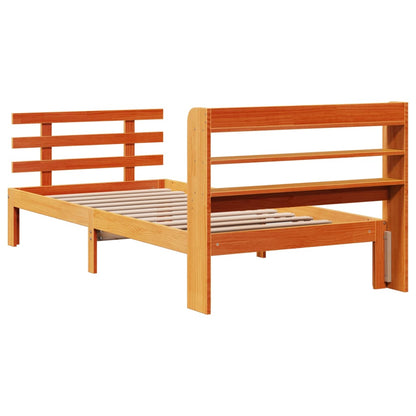 Bedframe met hoofdbord massief grenenhout wasbruin 75x190 cm