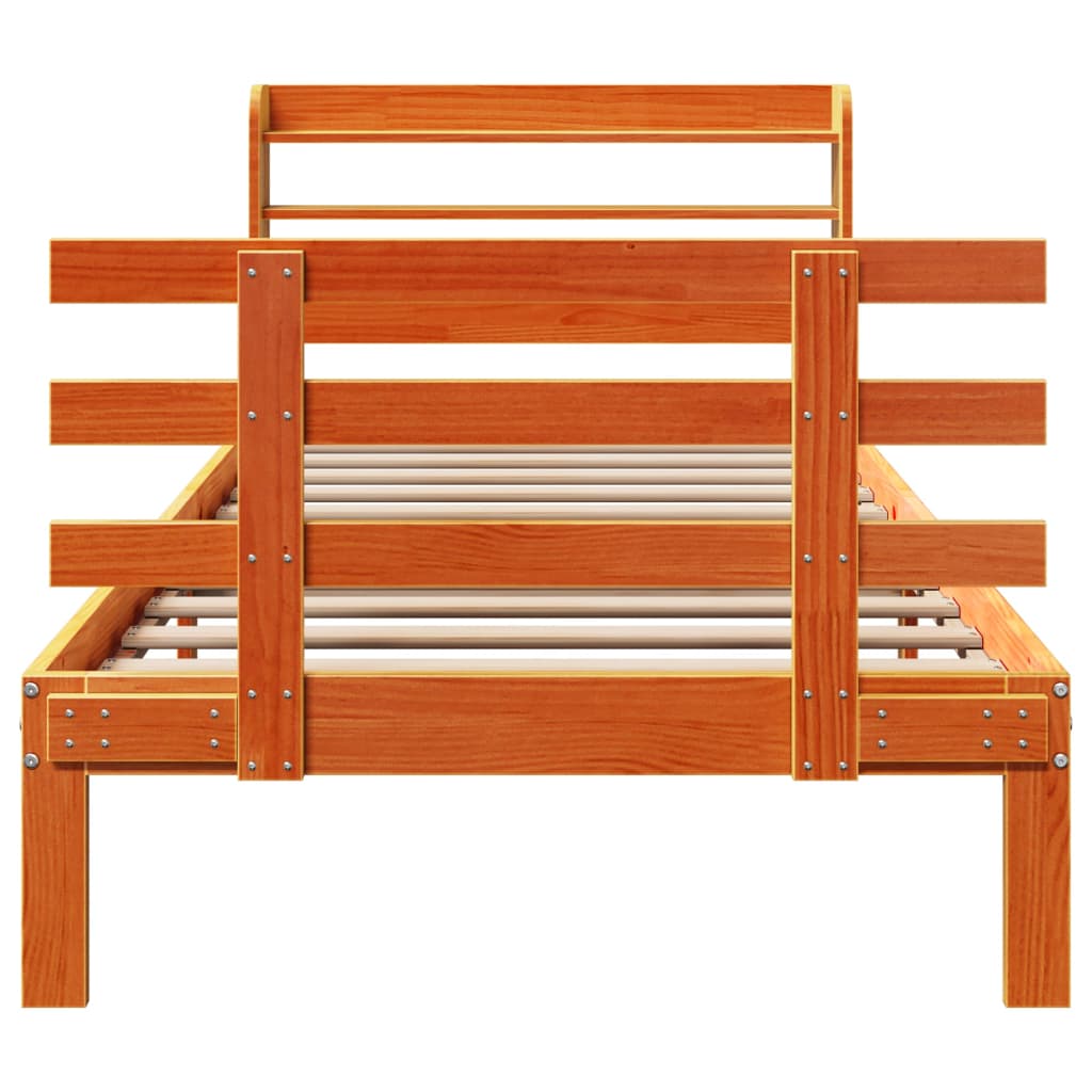 Bedframe met hoofdbord massief grenenhout wasbruin 100x200 cm