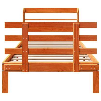Bedframe met hoofdbord massief grenenhout wasbruin 100x200 cm