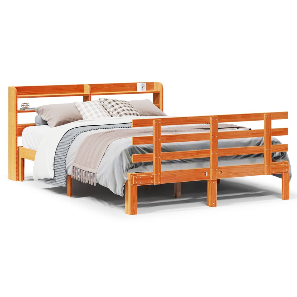 Bedframe met hoofdbord massief grenenhout wasbruin 150x200 cm