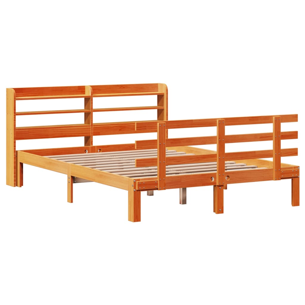 Bedframe met hoofdbord massief grenenhout wasbruin 150x200 cm