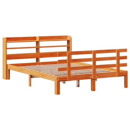 Bedframe met hoofdbord massief grenenhout wasbruin 150x200 cm