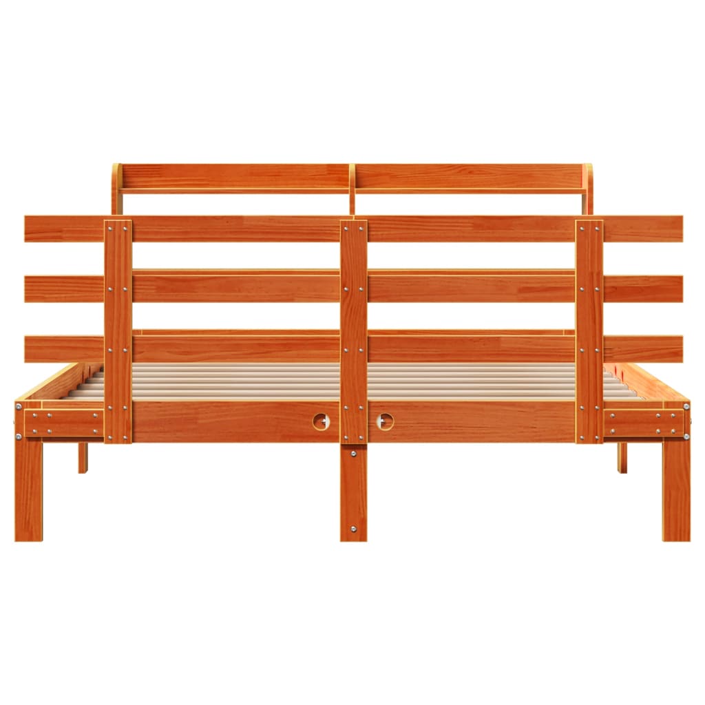 Bedframe met hoofdbord massief grenenhout wasbruin 150x200 cm