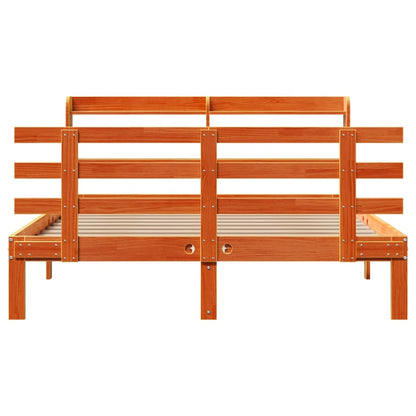 Bedframe met hoofdbord massief grenenhout wasbruin 150x200 cm