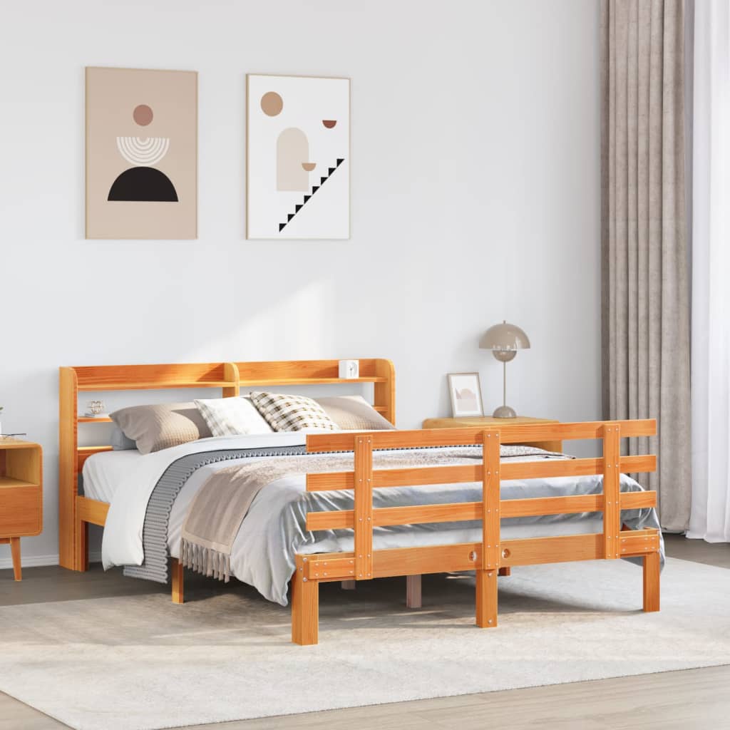 Bedframe met hoofdbord massief grenenhout wasbruin 150x200 cm