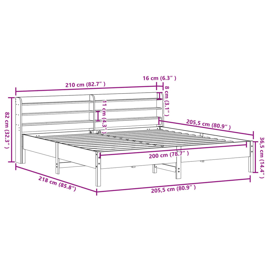 Bedframe zonder matras massief grenenhout wit 200x200 cm