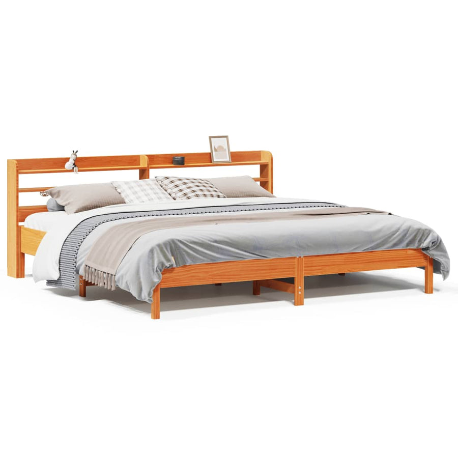 Bedframe zonder matras massief grenenhout wasbruin 200x200 cm