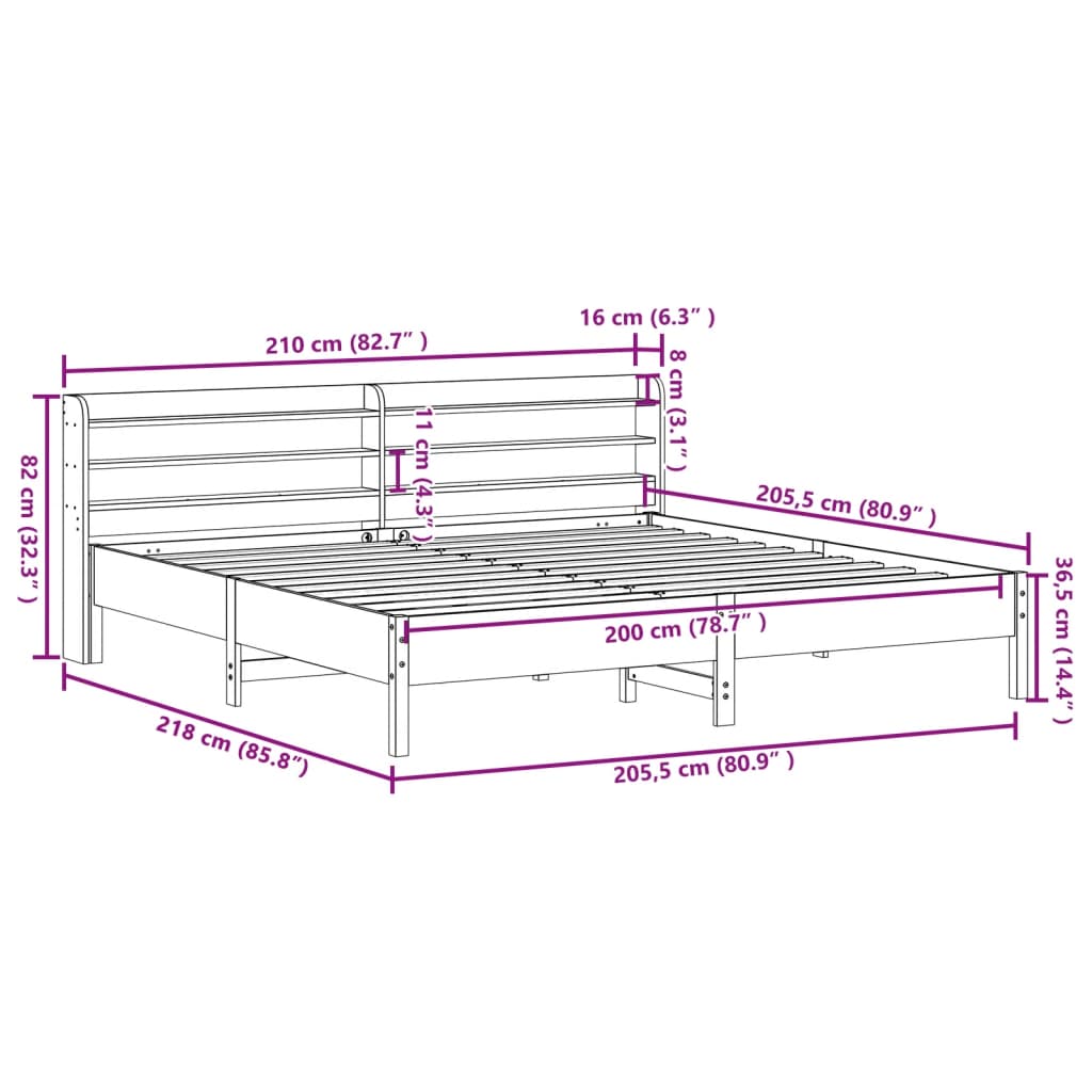 Bedframe zonder matras massief grenenhout wasbruin 200x200 cm