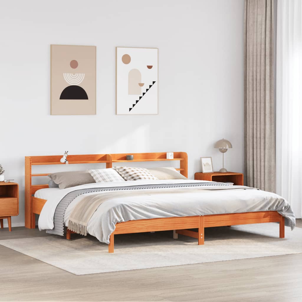 Bedframe zonder matras massief grenenhout wasbruin 200x200 cm