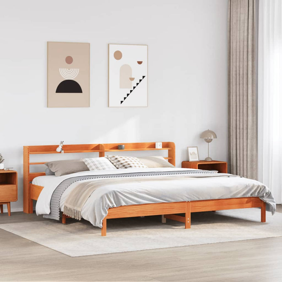 Bedframe zonder matras massief grenenhout wasbruin 200x200 cm