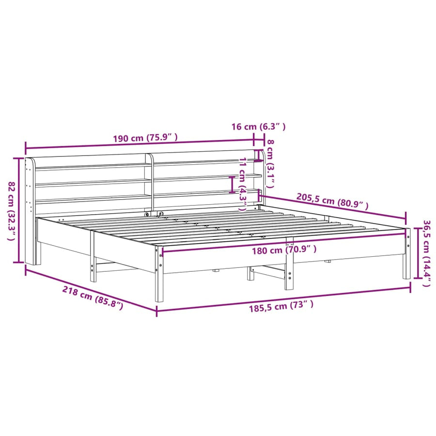 Bedframe zonder matras massief grenenhout wit 180x200 cm