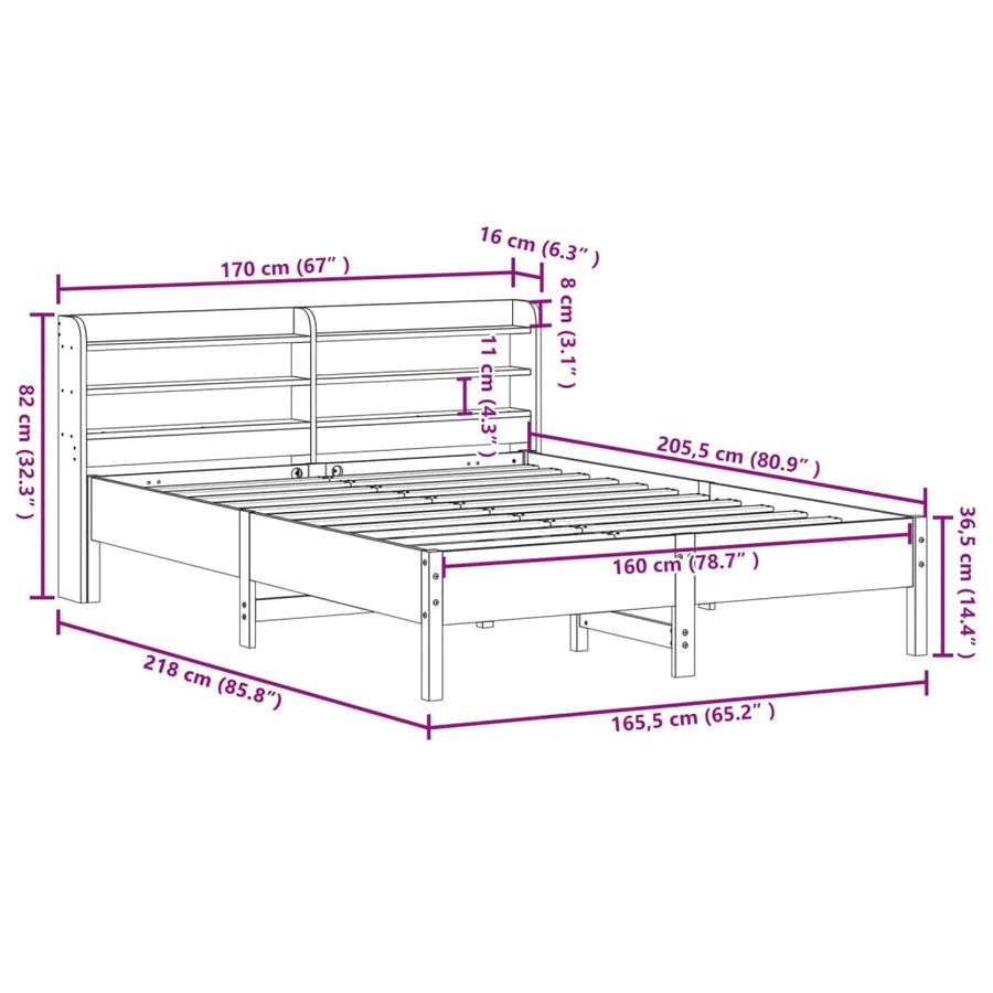 Bedframe zonder matras massief grenenhout wasbruin 160x200 cm