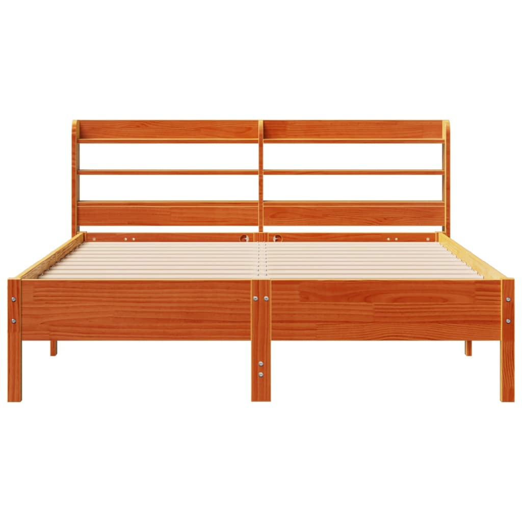 Bedframe zonder matras massief grenenhout wasbruin 140x200 cm