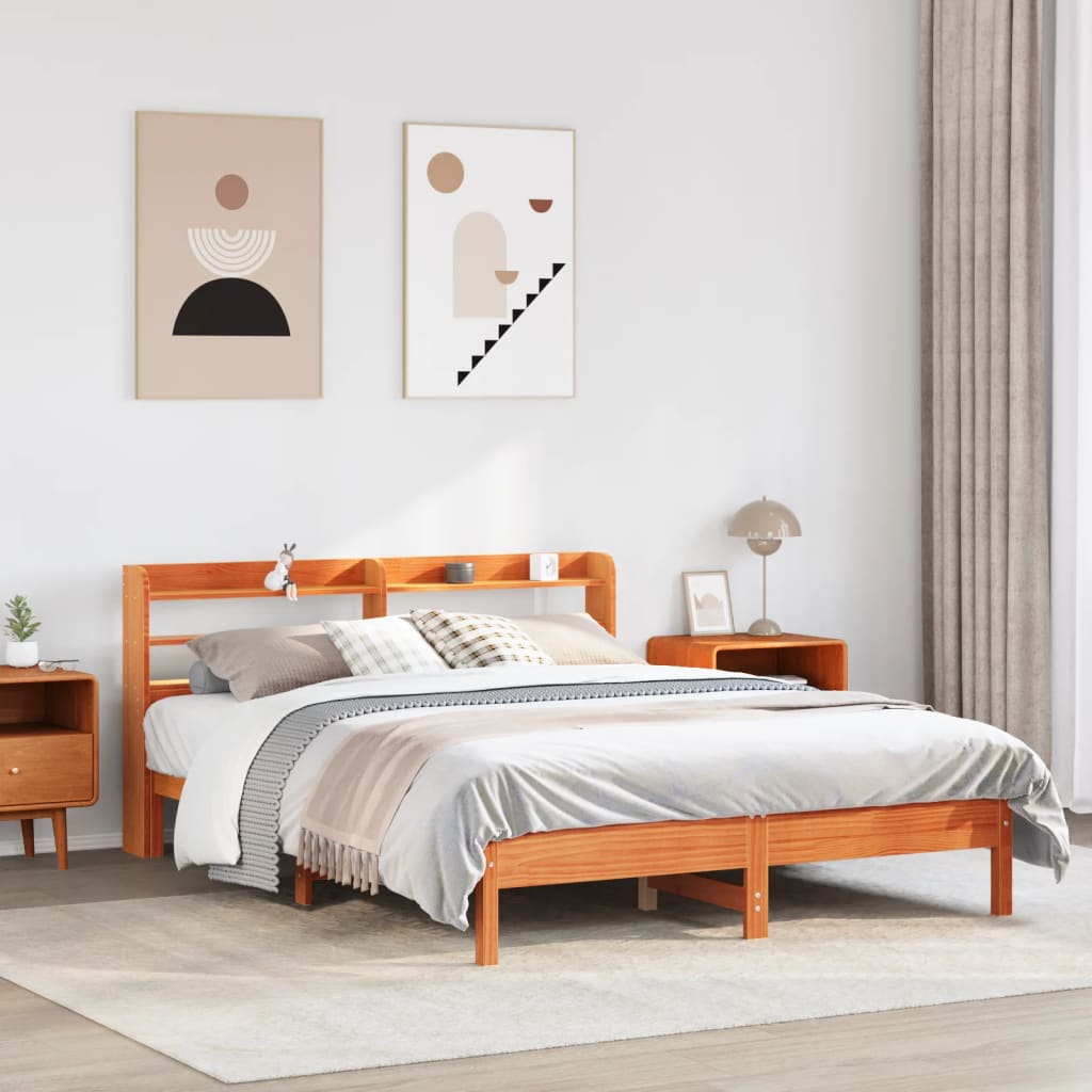 Bedframe zonder matras massief grenenhout wasbruin 140x200 cm