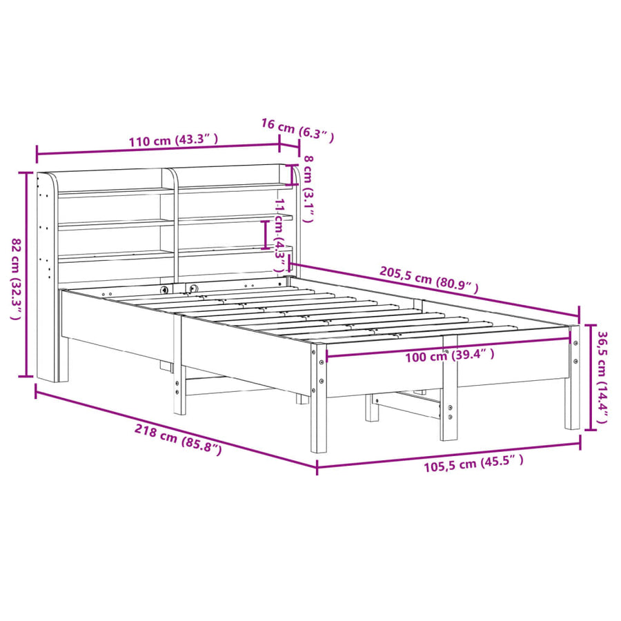 Bedframe zonder matras massief grenenhout wit 140x200 cm