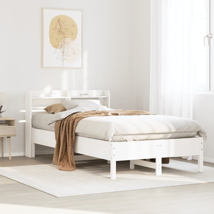 Bedframe zonder matras massief grenenhout wit 140x200 cm